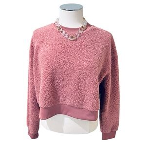 New DIP Women’s Cropped Sherpa Crewneck Sweatshirt Mauve Pink Sz M